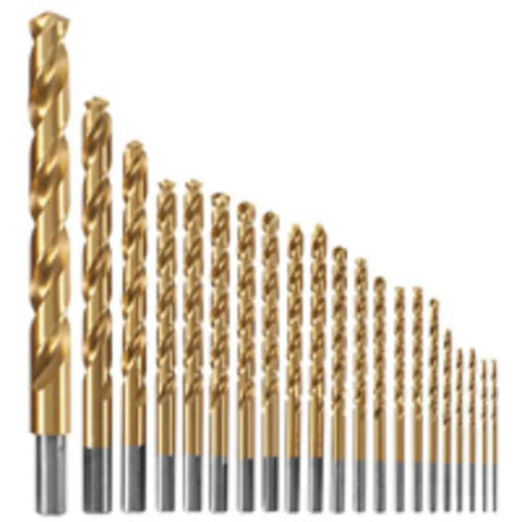 21 Piece Titanium Nitride Coated Drill Bit Set With No Skate Tip For Clean Starts Longer Life From Low Friction Coating Three Flat Shanks For Easy Grip General Purpose Metal Drills For Home Shop And DIY Pro Grade Quality
