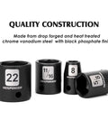 3/8 Inch Drive Deep Impact Socket Set 6-Point 49 Piece SAE And Metric Sizes with black phosphate finish on sockets