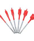 Diablo 6-piece wood spade bit set with red blades and silver hex shanks