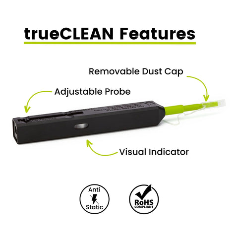 TRUE CABLE fiber optic dual-position pen cleaner, black body with green cap, LC/MU, 1 pc