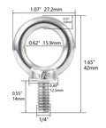 4 Pack 316 Stainless Steel One Quarter Inch UNC Eye Bolts With Shoulder Lifting Rings Threaded Eye Bolts Marine Grade Corrosion