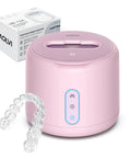 Ultrasonic Retainer Cleaner For Dentures And Mouth Guards, IPX6 Waterproof, 3 Cleaning Modes With RGB Indicator, 45kHz Ultrasonic Power, UV Light Sterilization, 200ml Tank, Easy Fill Pink with aligner