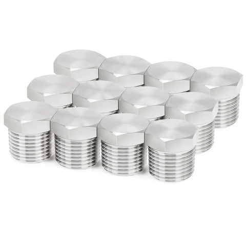 304 Stainless Steel Heavy Duty Outer Hex Head Socket Pipe Plug Fitting One Eighth Inch NPT Male Thread Adapter Pack Of 12