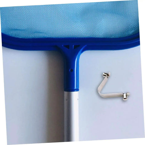 5 Pack Stainless Steel V Shaped Pool Pole Clips With Easy Push Button Snap Attachments For Secure Net Installation And Durable Connection Compatible With Various Swimming Pool Tools next to blue net