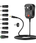 Do It All 24W AC To DC Power Adapter Kit with 8 plugs for LED strips, CCTV cameras, routers, and speakers, black color