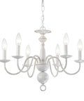 French Country Chandelier 6 Light Modern Farmhouse Vibe For Dining Room And Kitchen, Rustic White Metal Candle Style Pendant Light For Bedroom