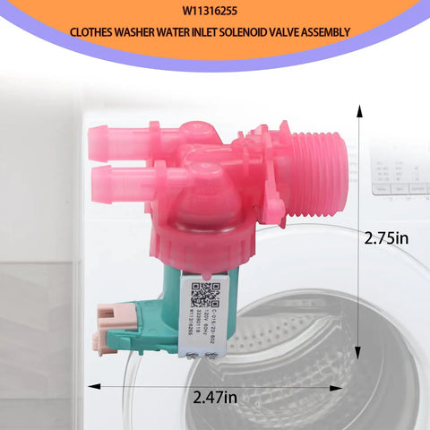 Washer Water Inlet Valve Replacement 120V 60Hz Solenoid For Whirlpool Amana Maytag Front Load Washers No Brainer Install Durable Part You Can Trust Direct Replacement Valve With Easy Fit For Quick DIY Fixes And Long Lasting Performance. 2.75in
