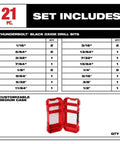 21-piece Thunderbolt black oxide drill bit set in red customizable medium case
