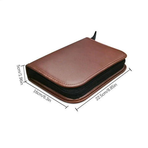 Brown leather-style case for All In One Golf Accessories Kit For Men And Women With Rangefinder And Multifunction Tools, dimensions shown.