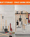 68 Inch All Metal Garden Tool Organizer System Adjustable Wall Mount Garage Organizer With Heavy Duty Hooks and Tool Hangers