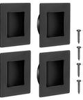 4 Pack Black Stainless Steel Flush Door Handles For Pocket Doors And Sliding Doors Recessed Finger Pulls shown with screws