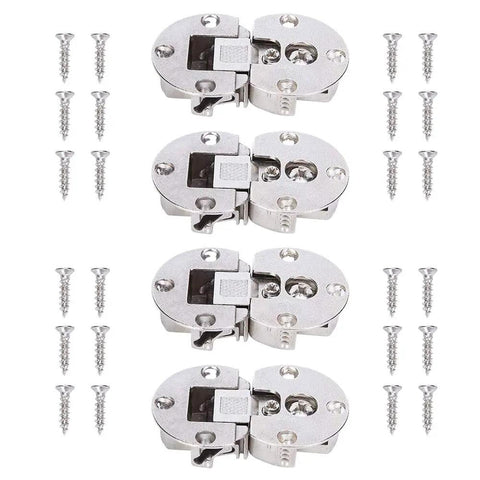Four semicircular zinc alloy cabinet hinges with screws, concealed 90 degree flip door hinge, ultra quiet soft close, heavy duty 22 lb load capability.