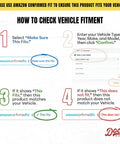 Infographic showing steps to check vehicle fitment using Amazon Confirmed Fit for Duramax 6.6L Diesel Engine Air Filter.