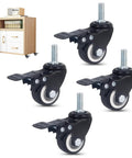 Heavy Duty Polyurethane Caster Wheels With Brake Set Of Four, black swivel casters for office chair mounts, compact design.