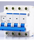 Rock Solid 4 Pole Miniature Circuit Breaker Optimized For 230 And 400 Volt AC Systems showcasing a durable white and blue design.