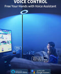 Smart RGBW Floor Lamp With Double Side Lighting 2400 Lumen Dimmable LED in a living room with voice control via Alexa