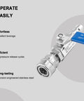 Heavy duty hot water ball valve, stainless steel, 3/8 inch quick connect, ergonomic grip, up to 5000 PSI, Raincovo.