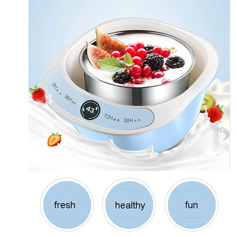 Fully Automatic Yogurt Maker With Stainless Steel Inner Tank And Precision Heating Delivers No Sweat Fresh Dairy Creations Daily For Any Modern Kitchen Setup with yogurt and berries.