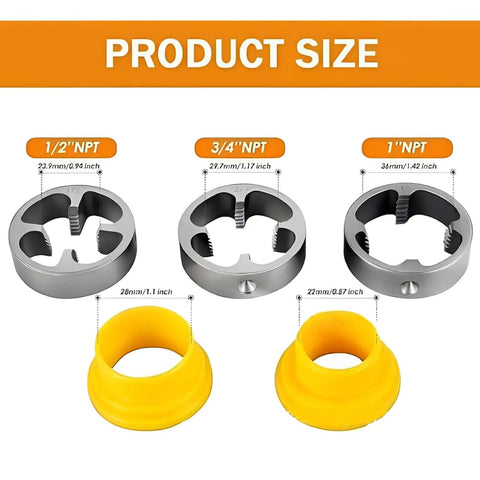 Top Rated ZJchao Electric PVC Pipe Threader Kit With Reusable Dies showing sizes of cutting dies and adaptor, precision design for plumbing.