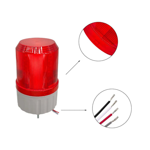 Industrial LED Rotating Strobe Beacon Emergency Warning Light With Buzzer, 110V AC Revolving Signal Tower Lamp, wires and lens detail