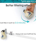 Hydrogen-Rich Bath Water Filter For Tub Faucet With 7 Oz Purifying Minerals demonstration, showing filter hanging and swirling in bath.