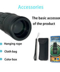 16x52 High Power HD Monocular with accessories including hanging rope, cloth bag, and color box for outdoor use