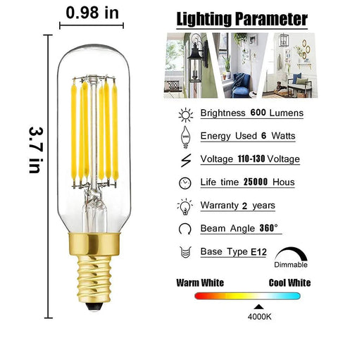 Dimmable LED Filament Candle Bulb 60W Equivalent for Chandeliers and Sconces, 4000K Daylight White Clear Glass, E12, 6W