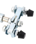 Close-up of a 40kg Quick Release Toggle Clamp With Left Right Operation, stainless steel with rubber ends and bolts for woodworking jigs.