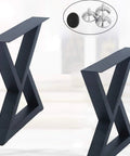 Rock Solid Metal Table Legs Two Piece Set with adjustable caps view, featuring rust-proof matte black finish for dining.