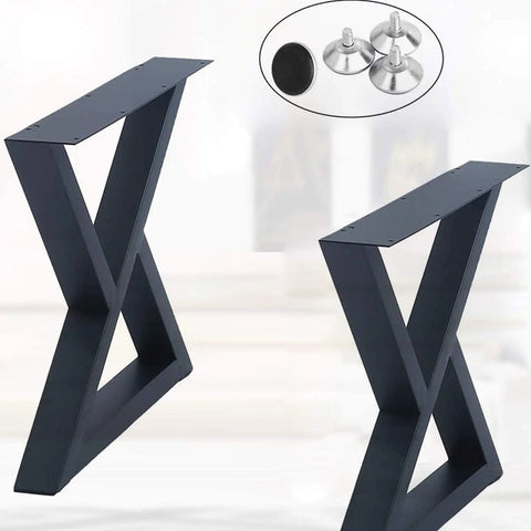 Rock Solid Metal Table Legs Two Piece Set with adjustable caps view, featuring rust-proof matte black finish for dining.