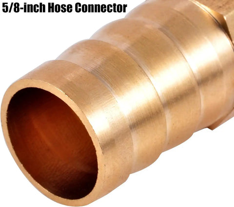 Close-up of 5/8 inch brass garden hose connector. Six Pack Garden Hose Repair Connectors With Stainless Steel Clamps For Five Eighth Inch Hoses.