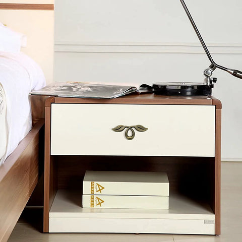 Nightstand with 4 Pack Vintage Style Leaf Drawer Pulls 4 Inch Bronze Cabinet Handles For Dresser And Furniture 50mm Hole Distance