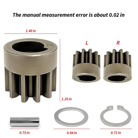 Heavy Duty Lawn Sweeper Wheel Drive Pinion Gear Kit Badass Replacement For John Deere Brinly Hardy Groundwork 42 Inch Yard Equipment Oem Compatible R2485 Rh Lh R2261 with two gear components and metal parts.