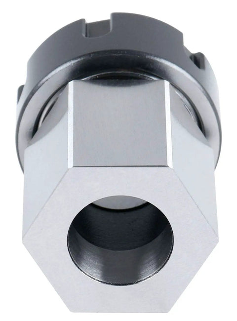 Hardened ER32 Collet Chuck Block For CNC Machines with slotted collet nut, hex style, precision tooling detail view