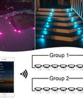 WiFi RGBW Deck Light Kit 20 Pack Low Voltage Recessed In Ground Outdoor Lights for Garden Patio Stair shown on steps