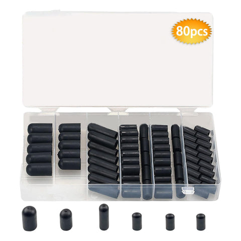 80 Piece Assorted Vacuum Plugs And Hose End Caps Kit in case, rugged rubber vacuum caps in 3/16 to 3/8 inch sizes, visible compartments