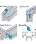 Illustration of connectors for Two Pack 280mm Aluminum Extrusion Profile 10x20mm 10 Series T Slot European Standard Anodized Silver Rail Frame.