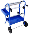 Mobile 18 Inch Multi Roll Masking Paper Machine with storage trays, showing flexible top and roll holders.