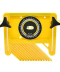 Heavy Duty Featherboard With Built In Level And Quick Angle Finder Featuring Strong Magnetic Mount For Router Tables and Table Saws, yellow plastic, adjustable tool.
