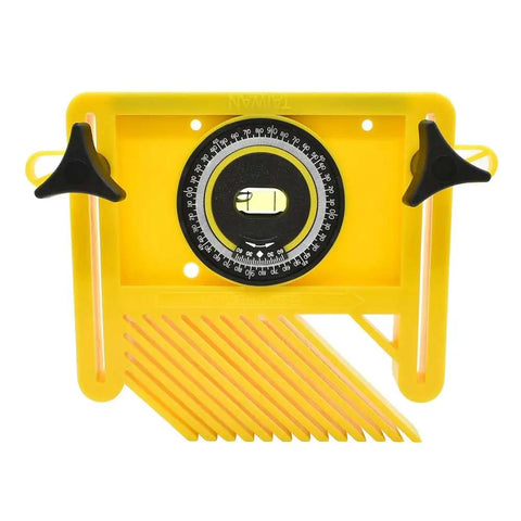Heavy Duty Featherboard With Built In Level And Quick Angle Finder Featuring Strong Magnetic Mount For Router Tables and Table Saws, yellow plastic, adjustable tool.
