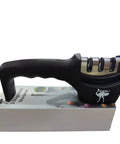 Three Stage Kitchen Knife Sharpener For Steel And Ceramic Blades With Manual Whetstone And Polishing System Beginner Friendly Ergonomic Non Slip Base Get A Killer Razor Edge In Seconds product on display box