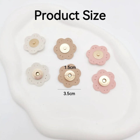 Dope 8 Piece Leather Magnetic Snap Buttons Flower Shape For Purses And Wallets shown in different colors and sizes