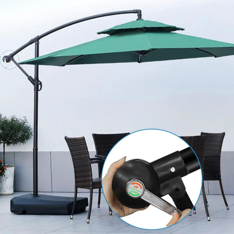 Cantilever Patio Umbrella Stand With Adjustable Rocking Handle And Stable Lock For Easy Raising And Lowering, Wind Resistant Outdoor Holder For Courtyard And Garden Shade displayed on a patio.