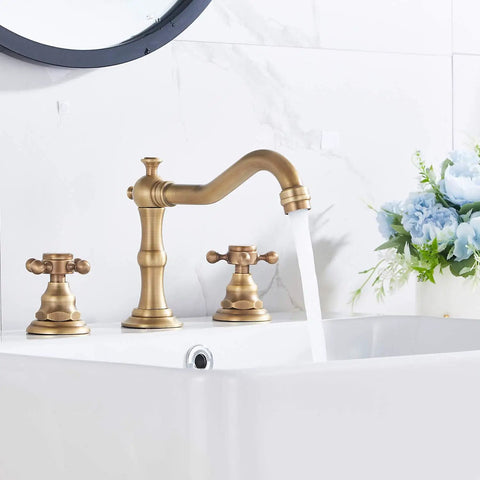 8 Inch Widespread Bathroom Sink Faucet With Two Handles And Three Holes Antique Brass Basin Mixer Tap in use