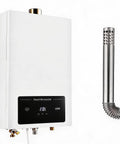 Ridiculously Fast Natural Gas Tankless Water Heater Dropping Instant Hot Water On Demand For Whole House Homes With Slick Digital Temperature Control and Zero Downtime Action, smart thermostat with vent pipe.