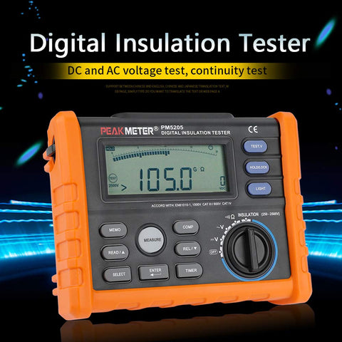 Pro Grade Digital Insulation Tester And Megohmmeter With Analog Display, 0.01 MOhm To 100 GOhm Range, 2500 V AC DC Voltage, front view