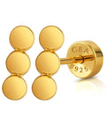 Flat Back Beaded Bar Earrings For Women, Hypoallergenic 925 Sterling Silver With 18K Gold Plating, Screw Back Stud Earrings, Minimalist Ball Design, Sleep Friendly Comfort, 7mm Post, 5x2mm Flat Back, front view