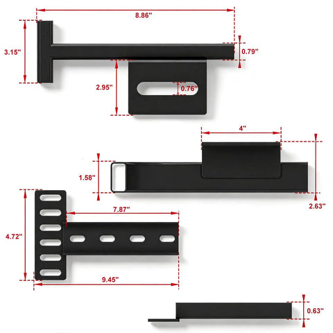 Ridiculously Sturdy Universal Headboard Brackets For Metal Bed Frame With Adjustable Footboard Extension Kit Dead Easy To Mount On Twin Full Queen King Sizes Matte Black Two Pack showing dimensions.