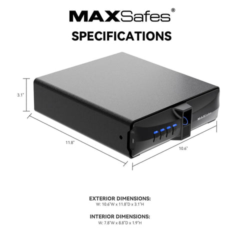 Heavy Duty Under Desk Gun Safe With Top Notch Biometric Finger Vein Lock For Dual Pistol dimensions and sleek design