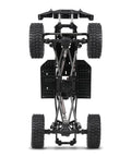 Bottom view of 313mm Wheelbase Chassis Frame With Tires For 1 To 10 Scale SCX10 II 90046 90047 RC Crawler DIY Build Kit With Brushed 540 35T Motor And Durable Hardened Steel Frame For Tough Trail Crawling, showing steel frame and tires.